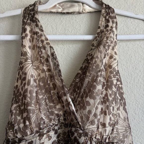 BCBG MAXAZRIA Silk Gold Halter Dress Women's Size 2 Elegant Bodycon Babydoll - Picture 3 of 13